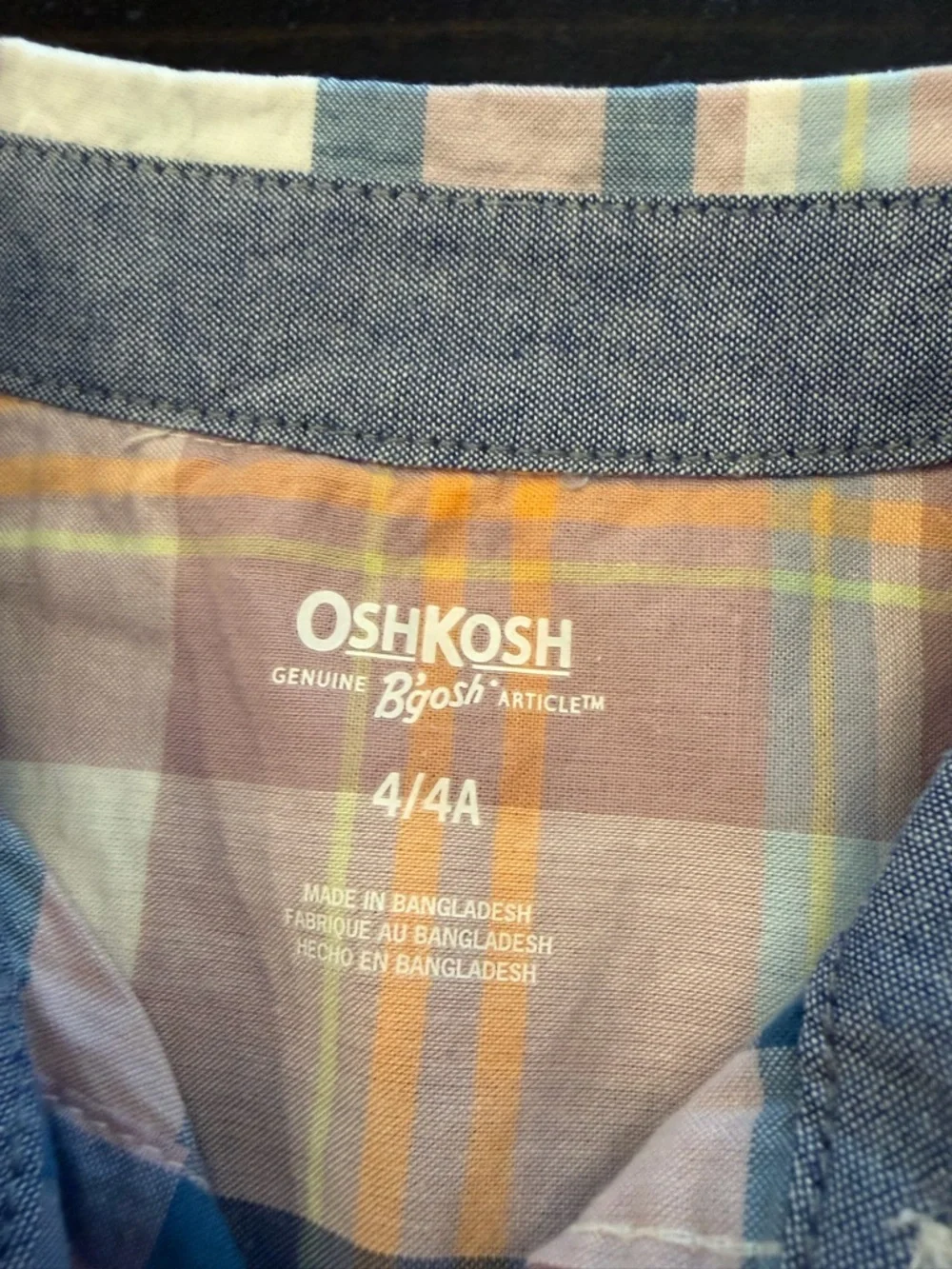 OshKosh‎ B'Gosh Boys Short-Sleeve Button-Down Shirt Pastel Plaid Sz 4/4A NEW $28
